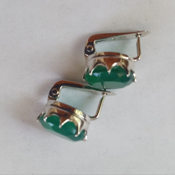 Silver 925 Green Onyx Adjustable Ring, Lever Back Earrings Set - Picture 8 of 10